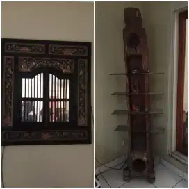 Gebyok cermin & rak kayu jati