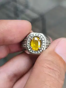 Batu yellow safir sapphire 2.03 crat ring perak memo MGL