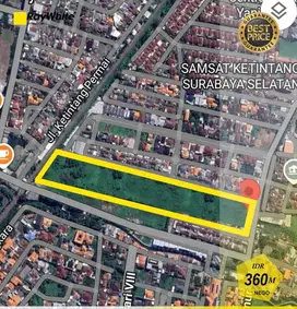 DIJUAL TANAH KETINTANG luas 36000 m2 dekat samsat surabaya