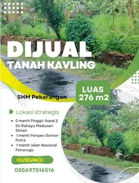 Kavling Tanah Strategis pinggir aspal. dekat ponpes Gontor