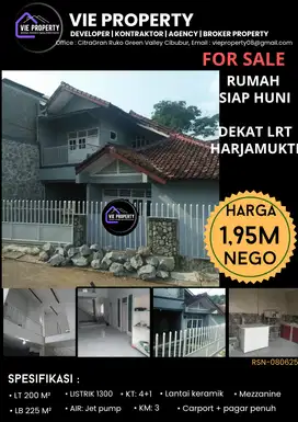 DIJUAL CEPAT RUMAH MURAH DEKAT STASIUN LRT HARJAMUKTI