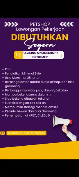 LOWONGAN KERJA GROOMER +PACKING ONLINE