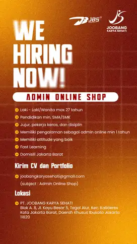 DIBUTUHKAN SEGERA ADMIN ONLINE SHOP DAN FREELANCE HOSTLIVE