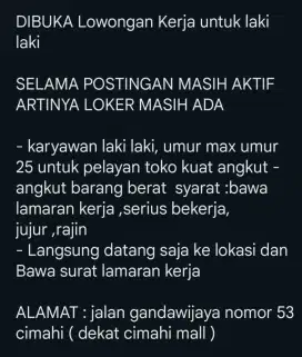 LOWONGAN KERJA / LOKER KARYAWAN TOKO