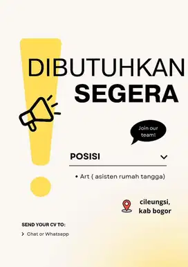 dibutuhkan segera asisten rumah tangga !!