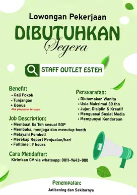 SEGERA! Lowongan Staff Outlet ESKOPI