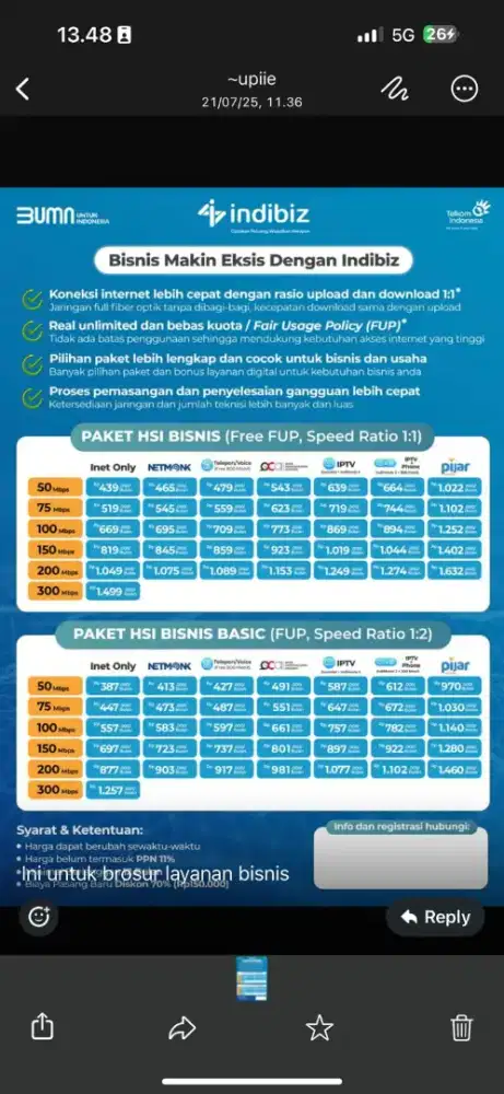 Internet (INDIBIZ) khusus untuk kantor,ruko,sekolah dan cafe