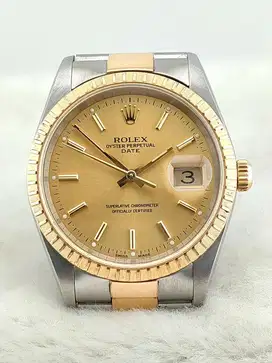 ROLEX OYSTER PERPETUAL DATE  TWO-TONE CHAMPAGNE GOLD DIAL