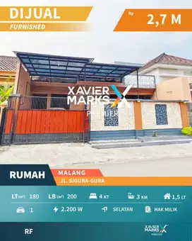 Dijual Cepat Rumah Cantik Modern + Furnish Di Sigura-gura, Kota Malang