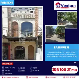 Ruko Di Tengah Kota, Dekat Jalan Kawi Dan Ijen, Area Perkantoran