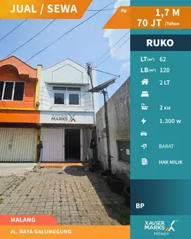 Dijual/Disewakan Ruko Strategis di Poros Jalan Raya Galunggung, Malang