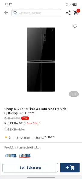 Promo murah kulkas 4 pintu sharp