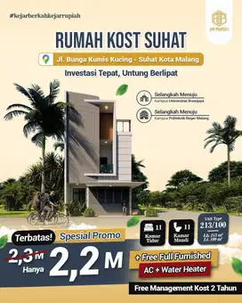 RUMAH KOS PREMIUM 10 KAMAR KOTA MALANG DEPAN KAMPUS POLTEK