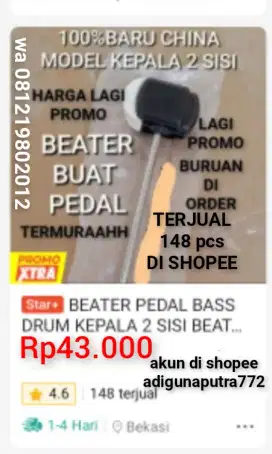 100%br TERMURAH DI SHOPEE TERLARIS BEATER.PEDAL DRUM