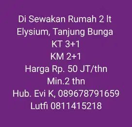 Disewakan Rumah 2 lt di Komp. Elysium Tjg Bunga Makassar