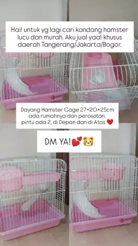 Kandang Hamster bekas Dayang 27x20x25cm rumah dan perosotan warna Pink