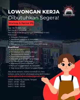 Loker Jaga Rental PS & Warkop (Bisa Parttime)