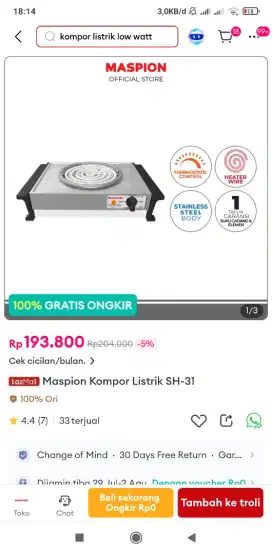 Kompor listrik Maspion murah