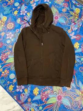 Hoodie Sherpa Zipper Uniqlo Dark Brown