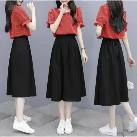 Set Rok Wanita Modis Kekinina - Atasan Kotak + Rok Midi Moscrepe