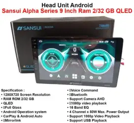 Head Unit 9 Inch Android Sansui Alpha Sa5200i Ram 2/32 GB QLED CARPLAY