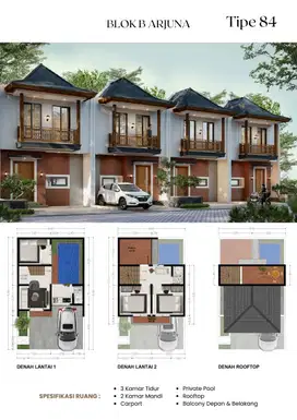 villa 2,5 lantai plus kolam renang dekat wisata alun alun kota batu