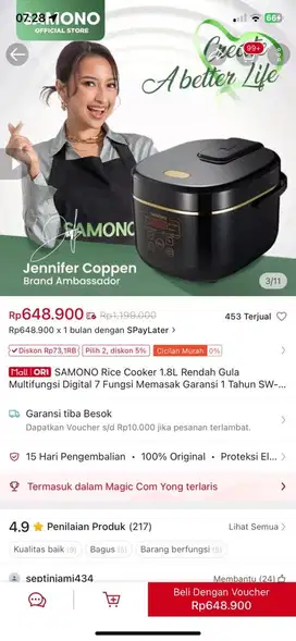 magic com samono 1.8 L