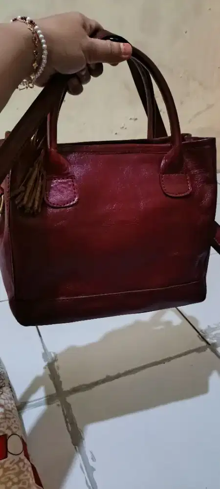 tas merah dompet merah kulit asli