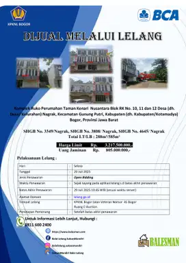 DIJUAL RUKO MELALUI LELANG WILAYAH BOGOR