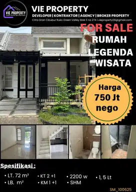 DIJUAL MURAH, RUMAH SIAP HUNI DI LEGENDA WISATA CIBUBUR