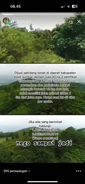 Dijual Sebidang Tanah Seluas 42 Hektar