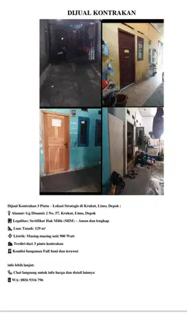 DI JUAL KONTRAKAN 3 PINTU