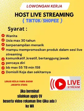 DIBUTUHKAN HOST LIVE STREAMING