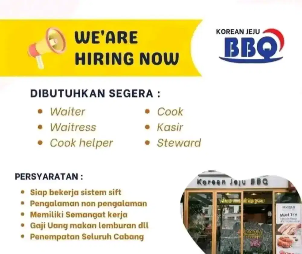 Open posisi waiter cook kasir Steward