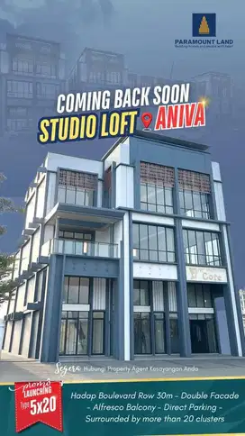 Ruko Aniva Studio Loft di Kawasan Paling Utama Gading Serpong BSD
