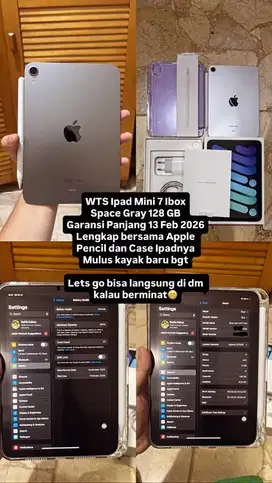 Ipad Mini 7 128Gb Ibox lengkap Apple Pencil & Cover