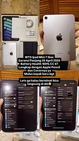 Ipad Mini 7 128Gb Ibox Lengkap Apple Pencil & Cover