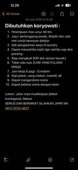 Loker laundry Bekasi