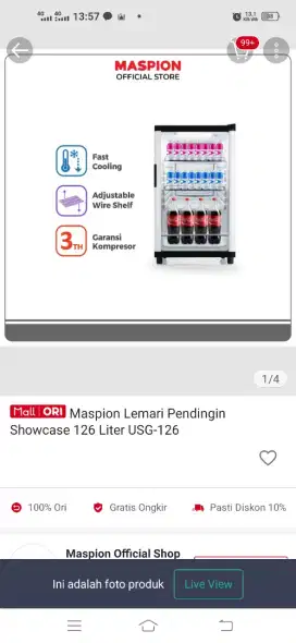 Lemari pendingin showcase 126 liter
