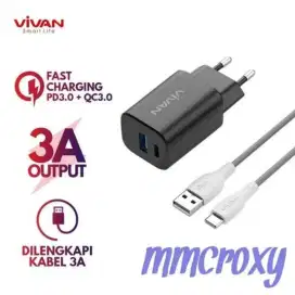Vivan Power Super 30 Adapter Charger 3A Dual Port 30W QC3.0 + PD3.0