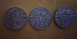 Jual koin indonesia pecahan 25 sen th. 1952,1955,1957.