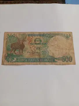 Uang Kertas Kuno 500 Rupiah Tahun 1988 Nomer Seri Cantik