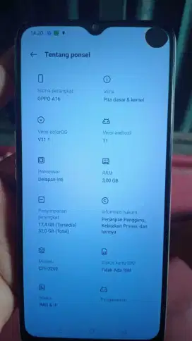 Opo A16 3/32 minus cuma tompel aja