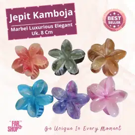 Jepit rambut kamboja 8 cm marbel marmer mewah Elegan berkilau anak