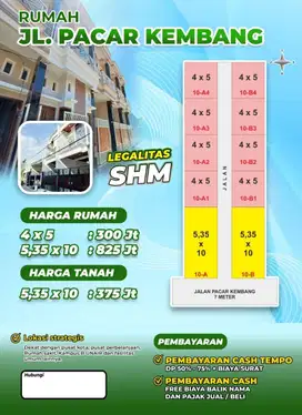 Rumah 2 lantai Pacar Kembang Surabaya SHM Murah