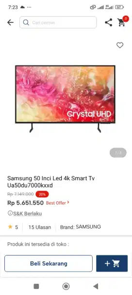 Samsung 50inci smarttv du7000