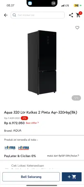 Aqua 320 Ltr Kulkas 2 Pintu Aqr-320rbg(Bk)