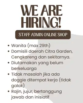 Lowongan Kerja Admin Online Shop / Loker Olshop / Loker Admin