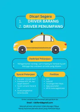 Lowongan 1. driver penumpang 2. Driver barang