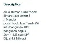 jual rumah bintaro jaya mandar posisi hook